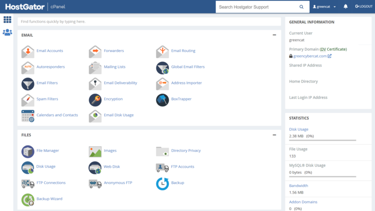 HostGator Cpanel screenshot