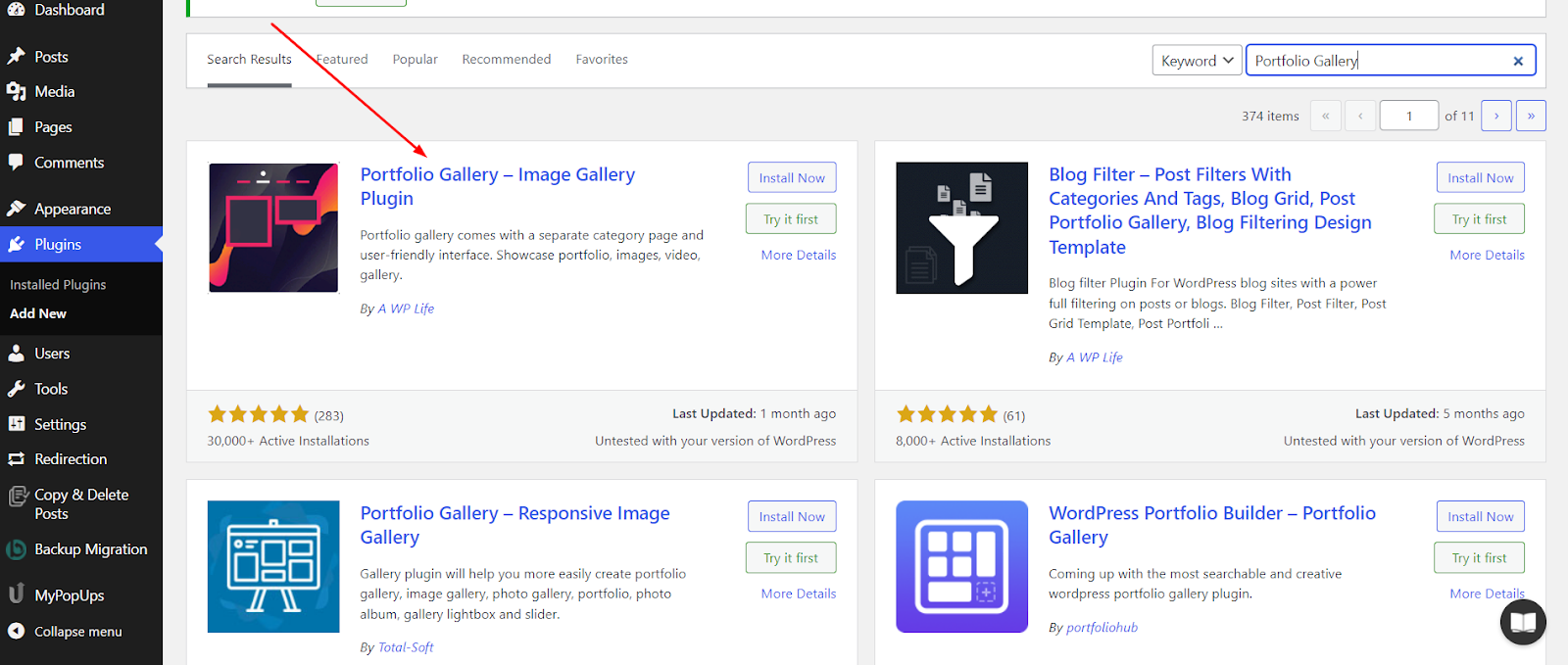 Portfolio Gallery plugin in WordPress