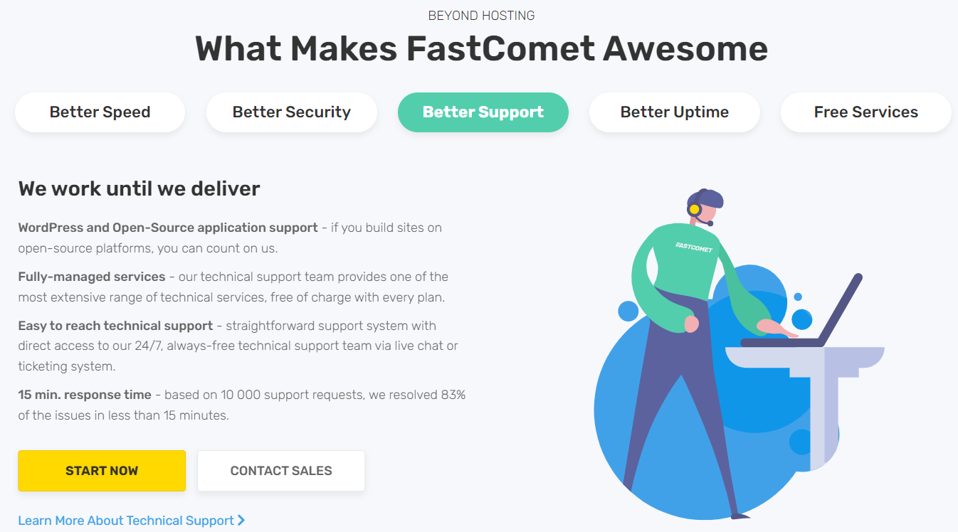 FastComet comes with fully-managed services and excellent customer and application support. 