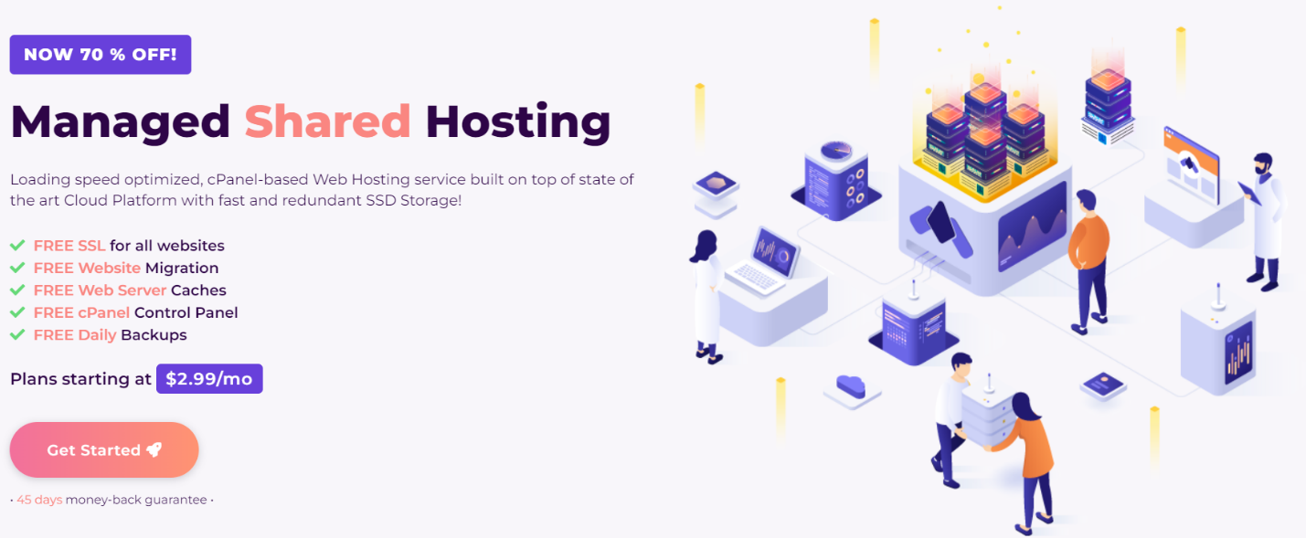 HostArmada offers managed shared hosting with fast load speeds, cPanel, SSD, and many free services.