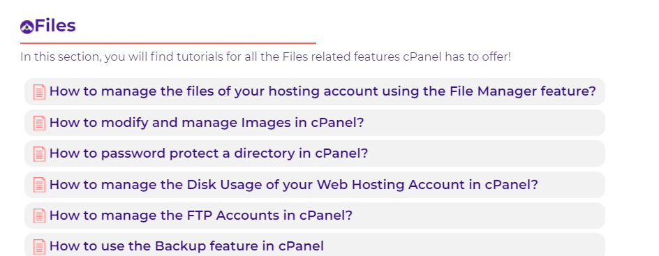 Some of the cPanel tutorials that HostArmada offers.