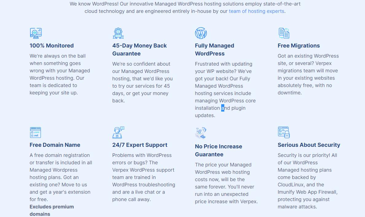 A photo that shows some of the features that Verpex offers.