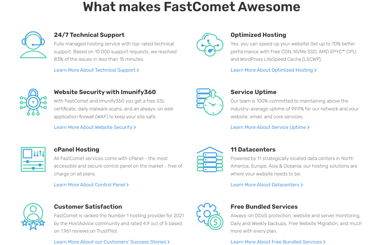 A photo that shows some of the features that FastComet offers.