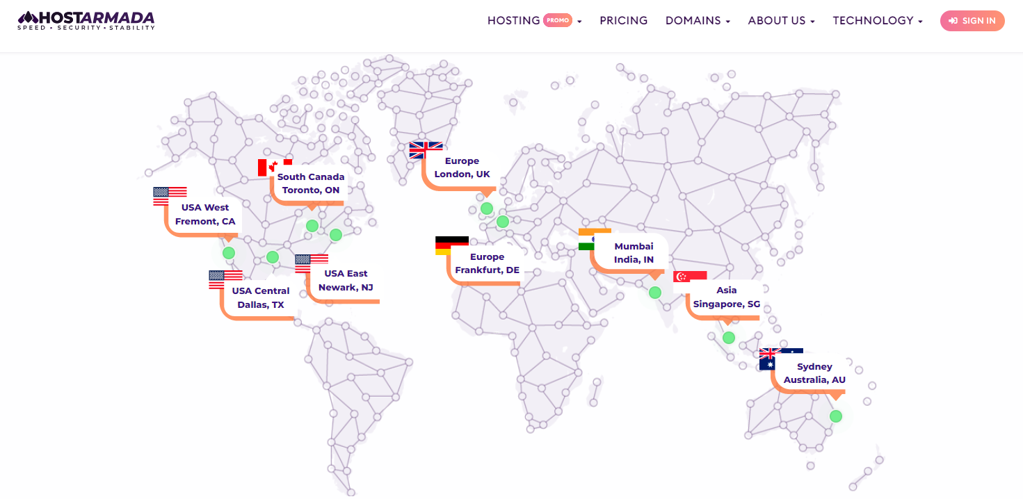 A photo that shows HostArmadaâ€™s data center locations.