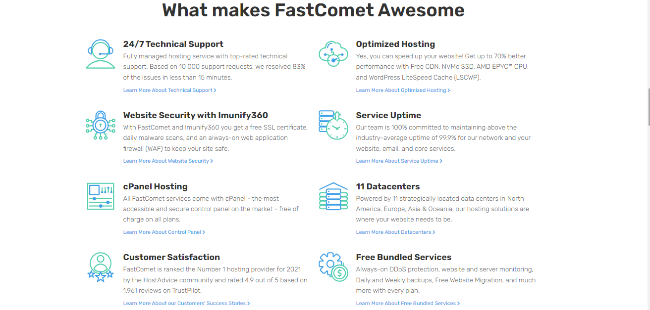 A photo of everything FastComet offers.