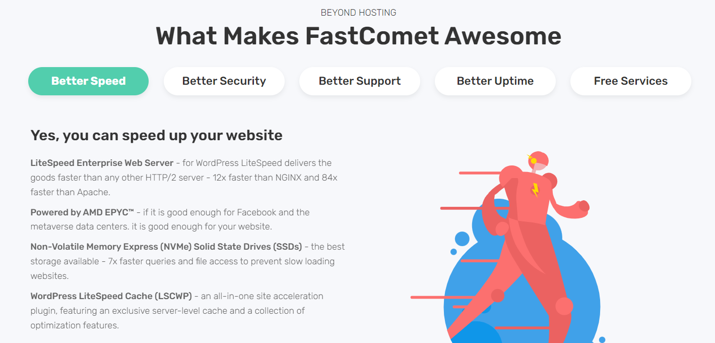 FastComet offers fast speeds and performance. 