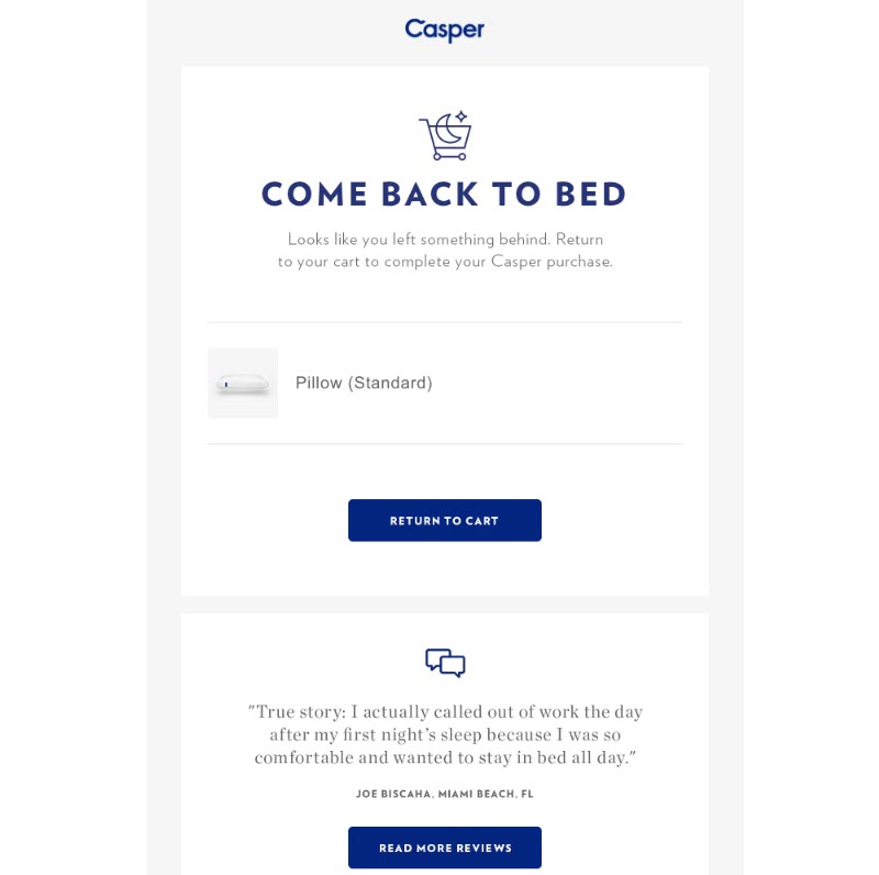 Abandoned cart email example