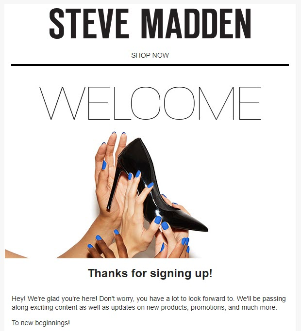 Welcome Email example from Steve Madden