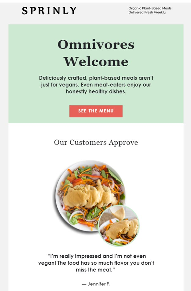 Sprinly Omnivore Welcome campaign