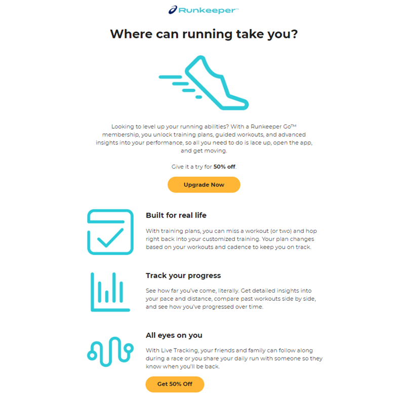 Follow up email example by Runkeeper