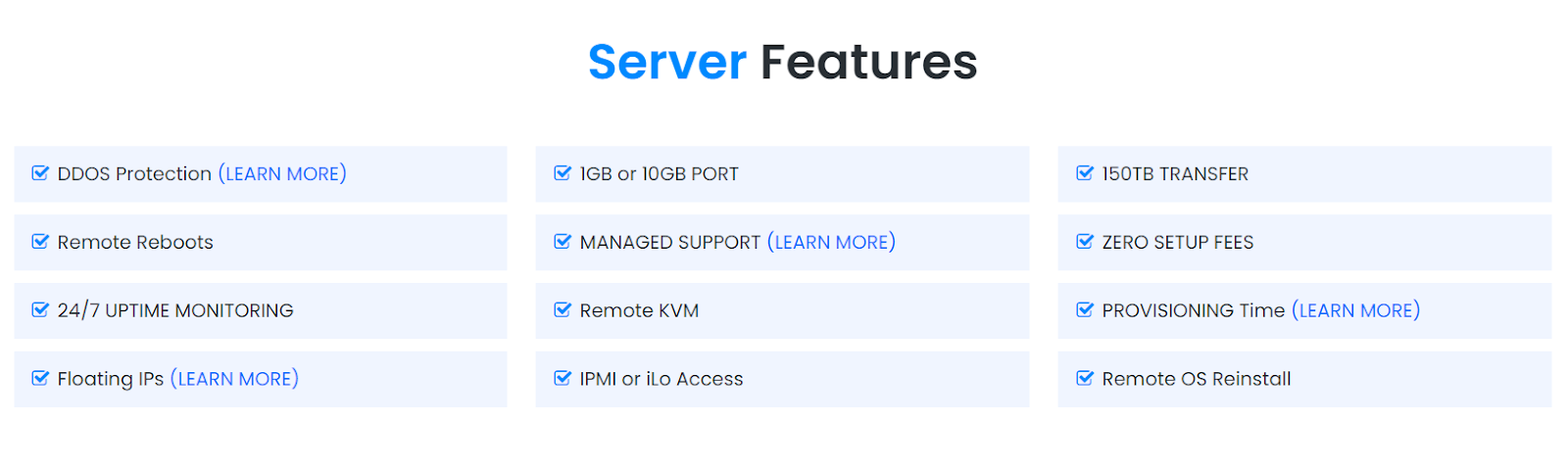 Some of InterServerâ€™s features.