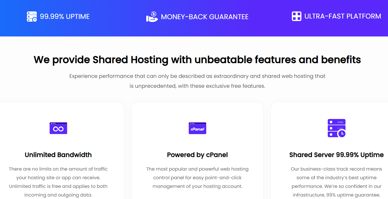 UltaHostâ€™s ultra-fast platform comes with a 99.99% uptime guarantee and many outstanding features.