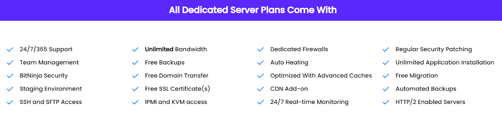 Some of UltaHostâ€™s dedicated hosting features.