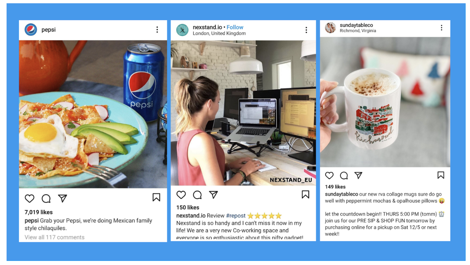 Screenshot showing examples of Instagram posts and images.