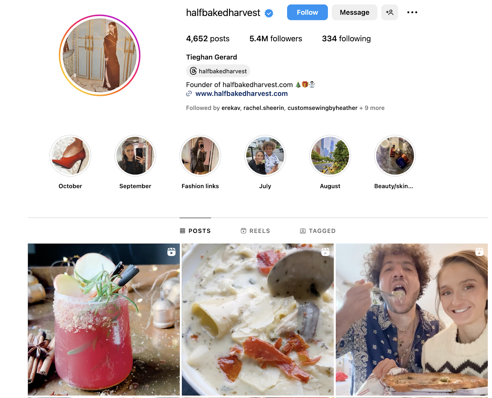 Example of a food blogger on Instagram: https://www.instagram.com/halfbakedharvest/ 