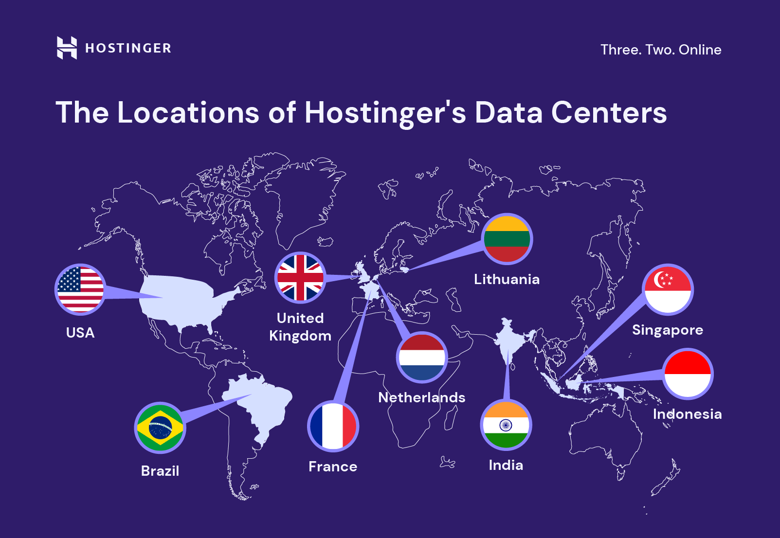 The locations of Hostingers data centers