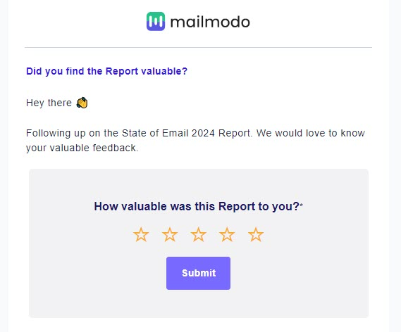 Feedback form inside of a marketing email