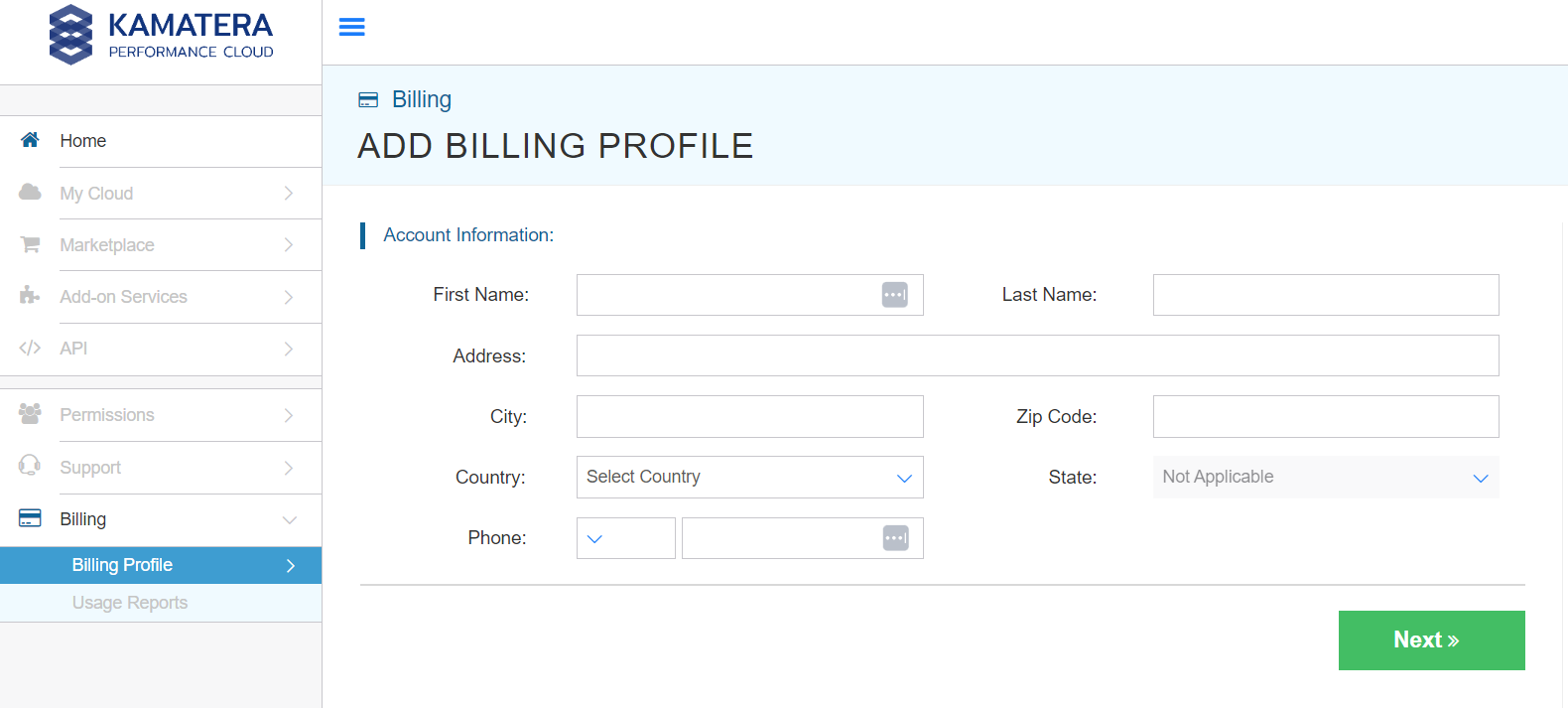 add billing information kamatera