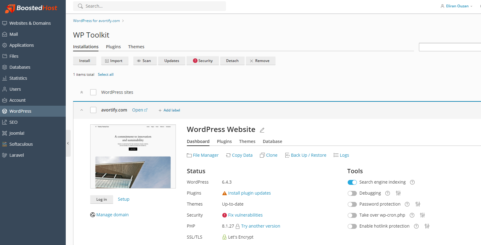 screenshot of WP Toolkit page