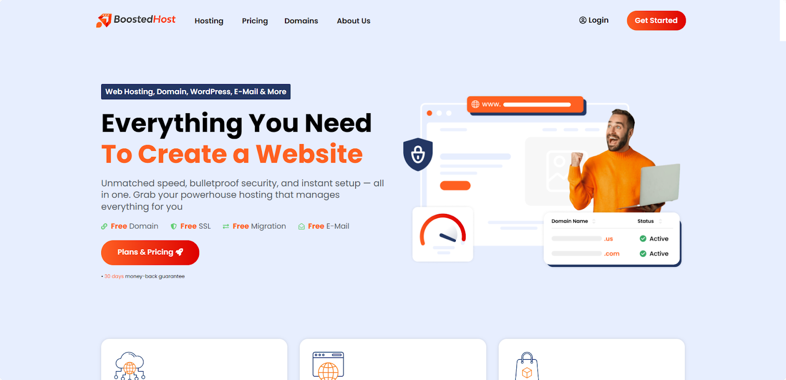 screenshot of Boostedhost homepage