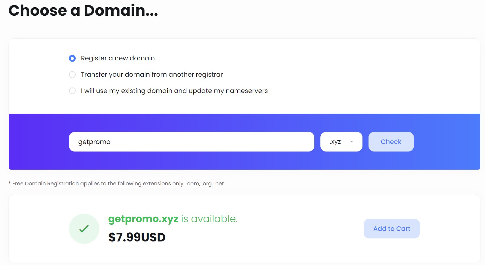 choose a domain ultahost svreenshot