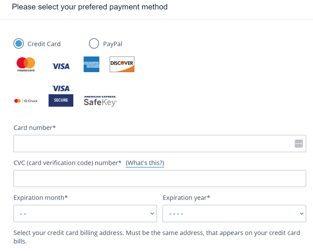 credit card information ionos