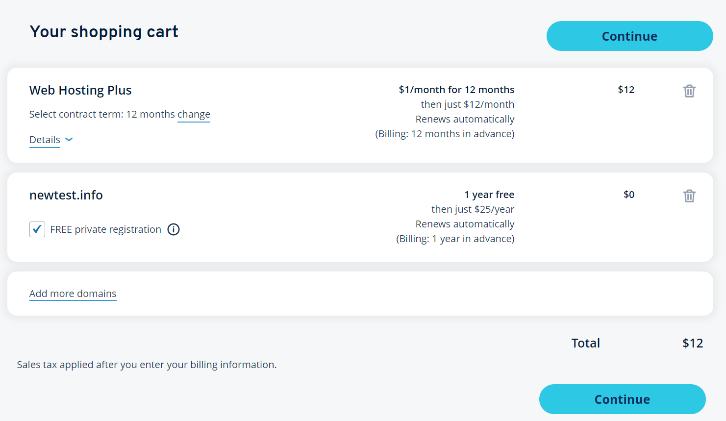 shoping cart summary ionos