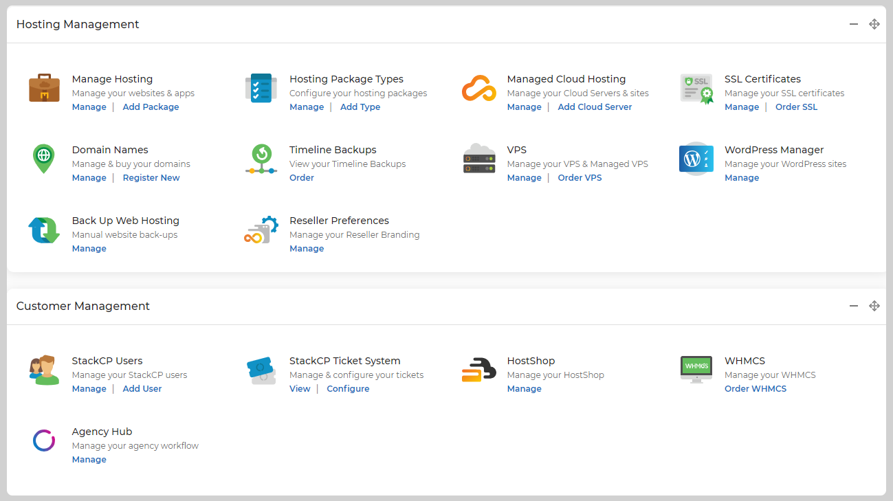 screenshot of control panel