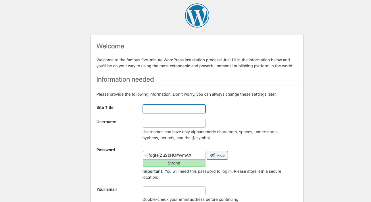 screenshot of registration process