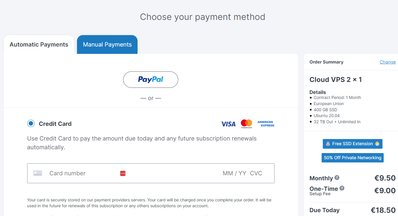 choose payment method contabo