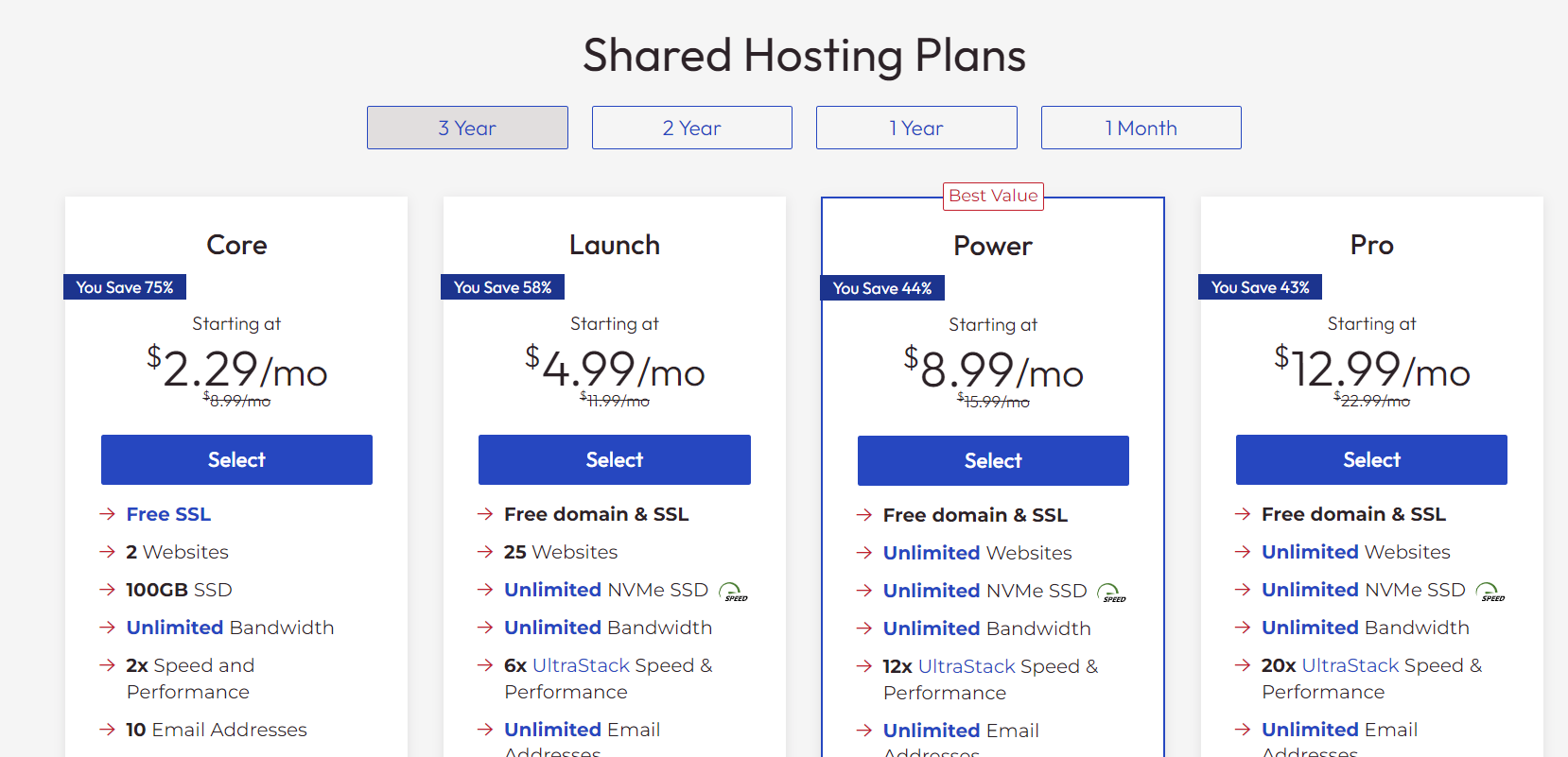 inmotion hosting select a plan