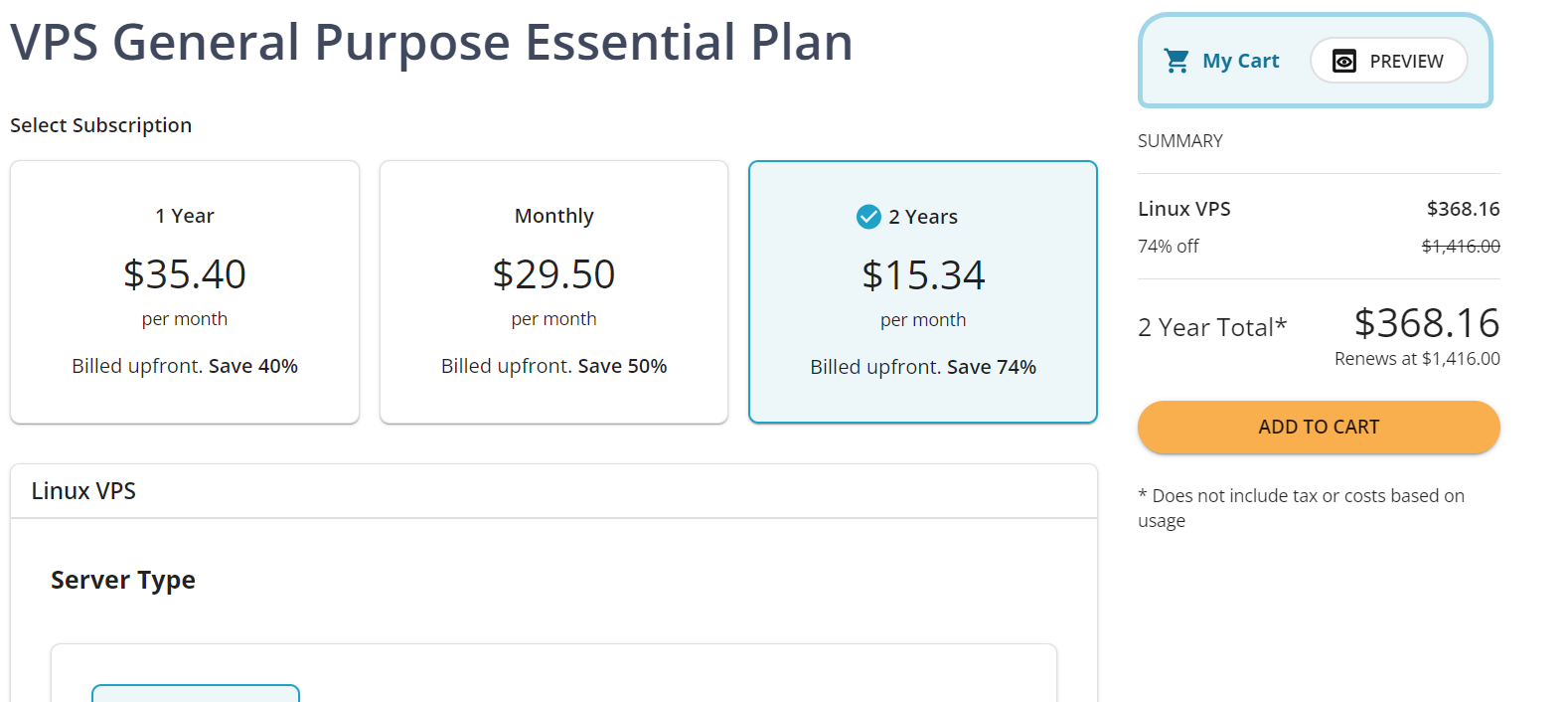 liquid web choose billing cycle and server type screnshot