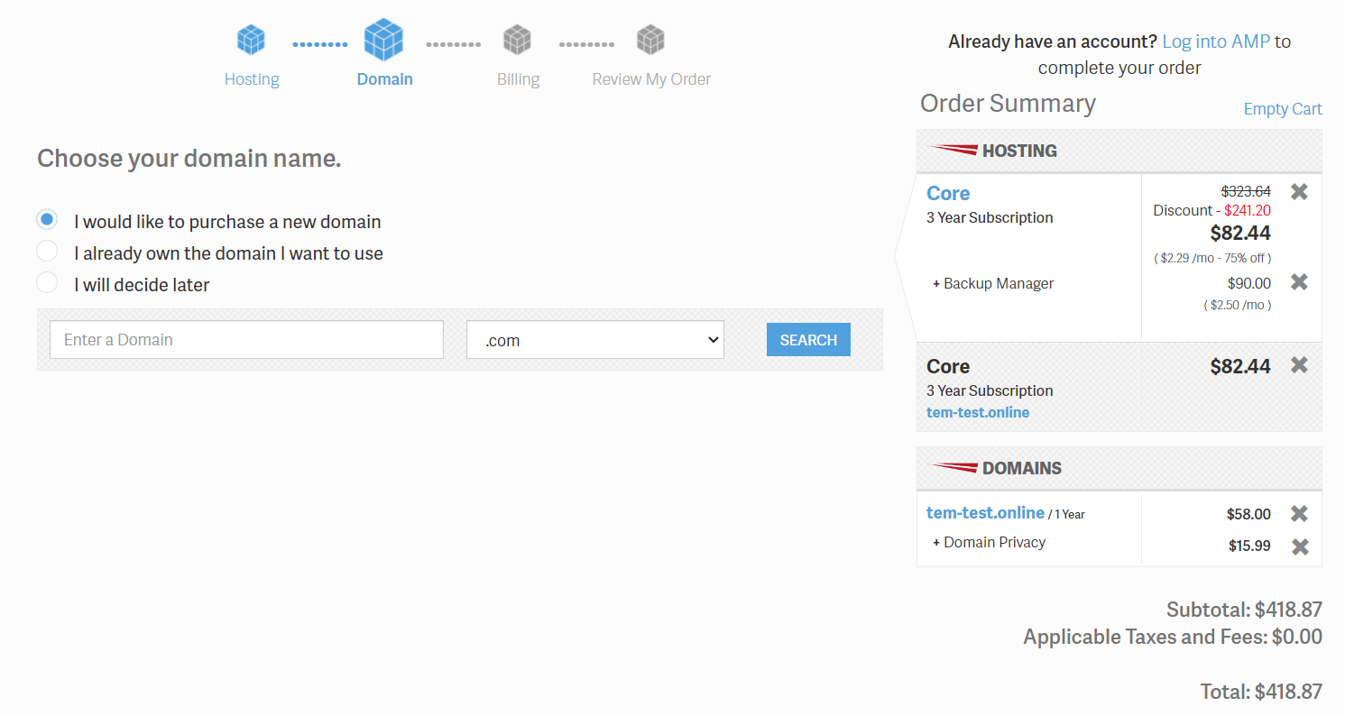 purchase a domain inmotion hosting