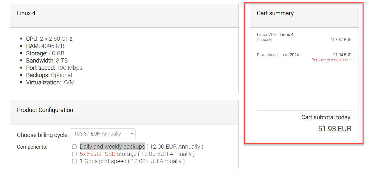 time4vps cart summary